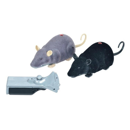 Realistic RC Mouse Toy for Everyday Family Entertainment - two plush remote control mice (gray and black) with handheld controller