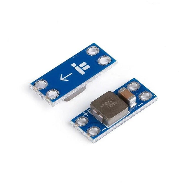 iFlight LC Filter Module for FPV Power Noise Reduction mounted on blue PCB showing inductor and capacitor, compact noise reduction module for FPV drones