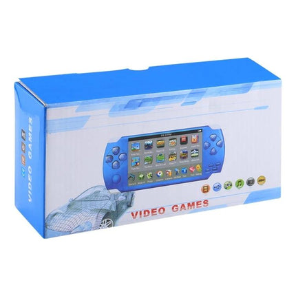 Retro Portable Game Console for On-the-Go Gaming Fun - blue handheld in retail box with built-in library of classic titles