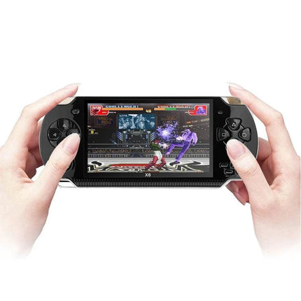 Retro Portable Game Console for On-the-Go Gaming Fun held in hands showing built-in classic fighting game on screen