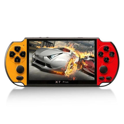 X7 Plus Handheld Console for Retro Gaming and Media Playback portable 5.1-inch HD gaming device with orange and red controls