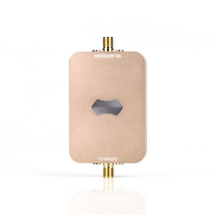 Wireless Signal Booster for Drones and RC Applications - compact 2.4GHz amplifier in gold casing, 7.3 x 4 x 1 cm, male SMA connectors