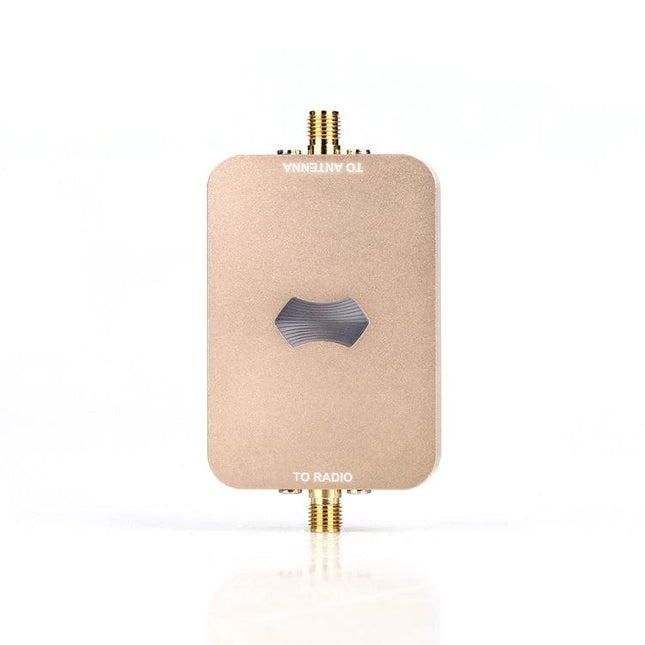 Wireless Signal Booster for Drones and RC Applications - compact 2.4GHz amplifier in gold casing, 7.3 x 4 x 1 cm, male SMA connectors