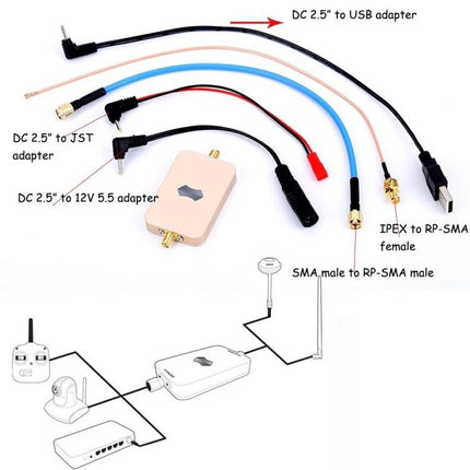 Wireless Signal Booster for Drones and RC Applications compact 2.4GHz booster with adapters and SMA/IPEX cables for extended range