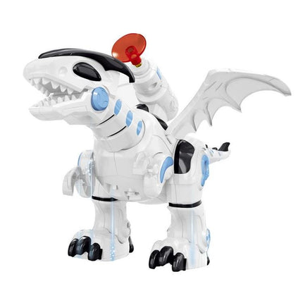 Fun Dinosaur Toy for Kids' Imaginative Everyday Home Play - white robotic dinosaur with wings, lights, sounds and soft-launch feature for creative indoor play