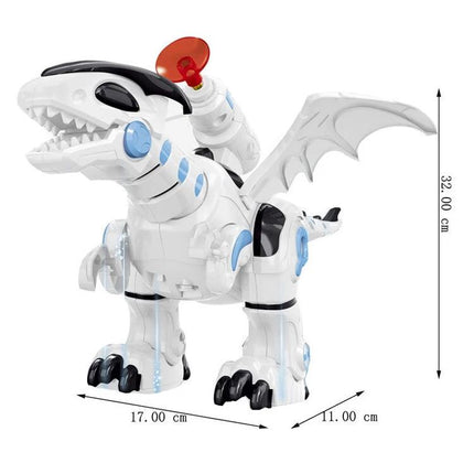Fun Dinosaur Toy for Kids' Imaginative Everyday Home Play - white electronic walking dino with wings, lights, sounds and soft-bullet launcher (32cm)
