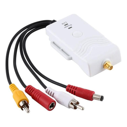 Wireless WiFi Video Transmitter for Vehicle Surveillance white unit with RCA and power cables for mobile streaming