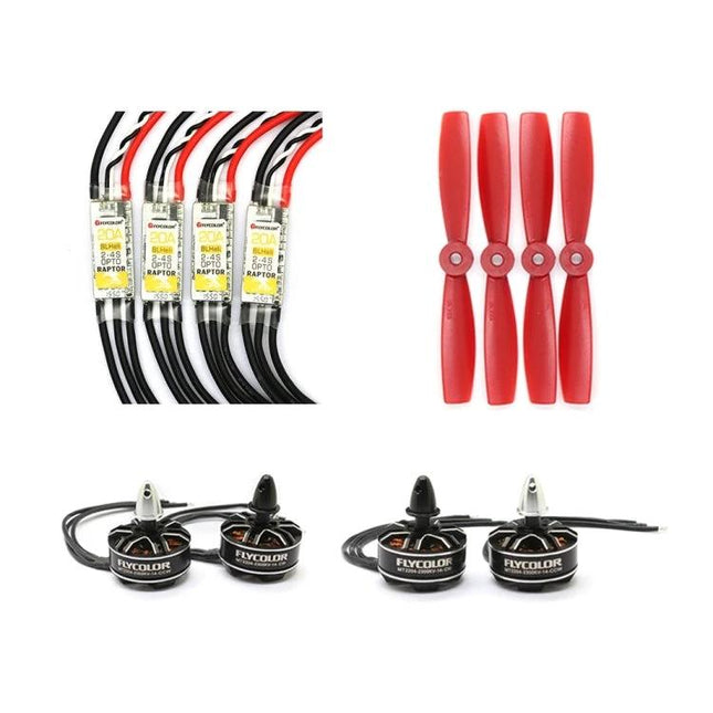 Flycolor Raptor Series Power Set with Motors and Propellers - ESCs, red propellers and brushless motors for FPV drone builds