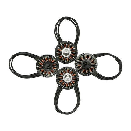 Flycolor Raptor Series Power Set with Motors and Propellers showing four brushless drone motors with attached wiring for FPV builds