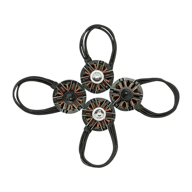 Flycolor Raptor Series Power Set with Motors and Propellers showing four brushless drone motors with attached wiring for FPV builds