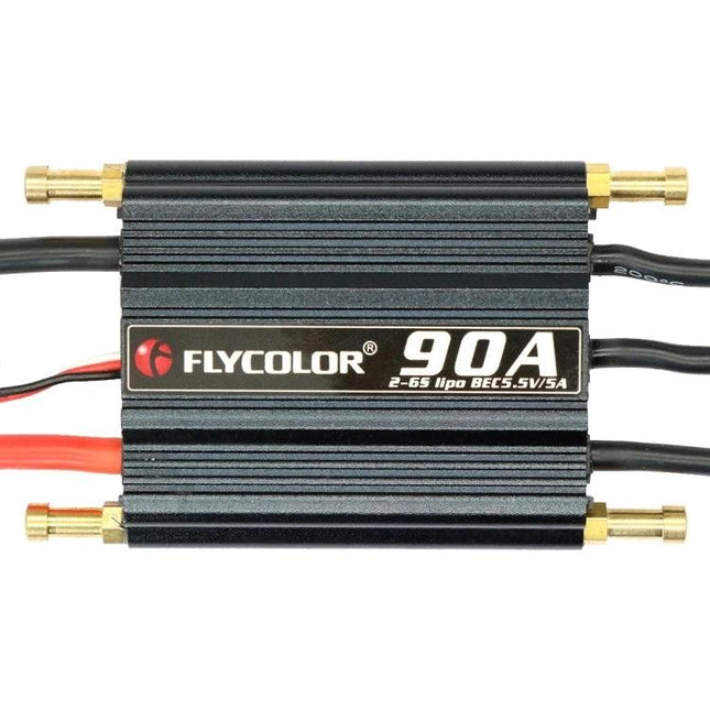 Flycolor Waterproof Speed Controller for RC Boats 90A waterproof ESC with gold connectors and black aluminum heatsink