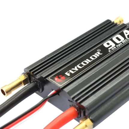 Flycolor Waterproof Speed Controller for RC Boats – 90A waterproof ESC with gold-plated connectors and heavy-gauge red/black power leads