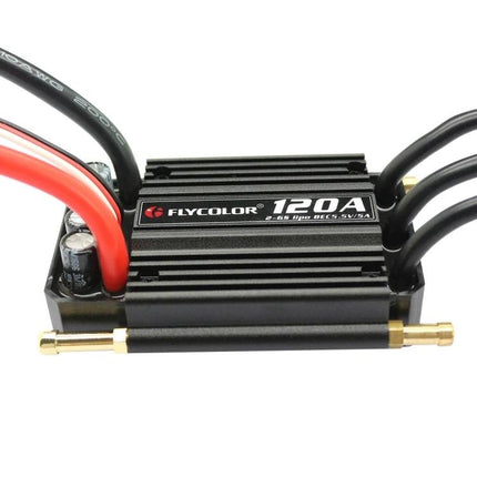 Flycolor Flymoster Series Waterproof Speed Controller for RC Boats - 120A waterproof ESC for RC boats, compact aluminum case, high-current connectors
