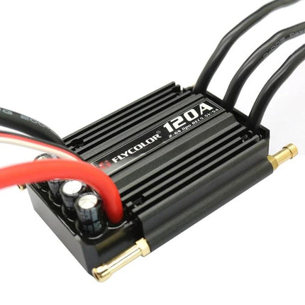 Flycolor Flymoster Series Waterproof Speed Controller for RC Boats - 120A waterproof ESC with heavy-gauge wires and bullet connectors for racing and scale boats
