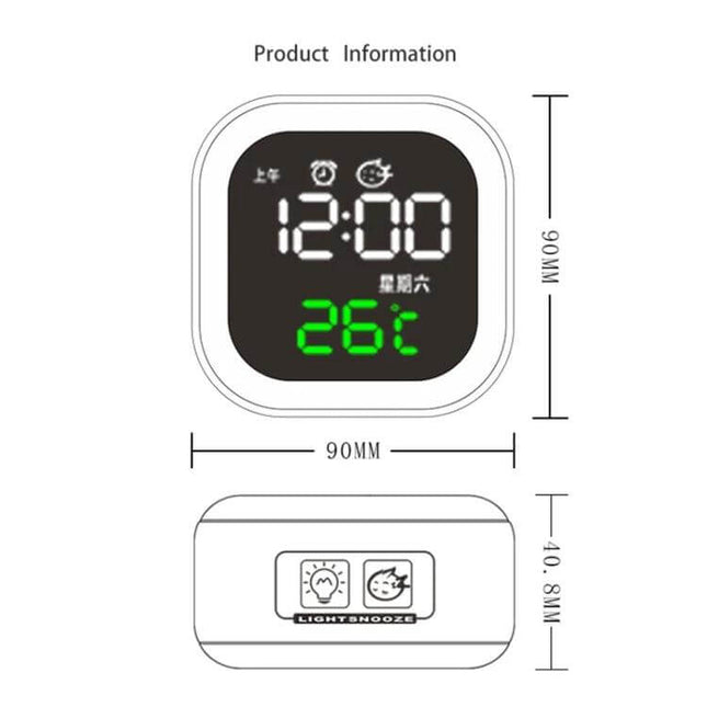 USB Home Smart Clock With Night Light For Bedroom Use compact bedside clock showing time and temperature, USB charging and touch-top night light