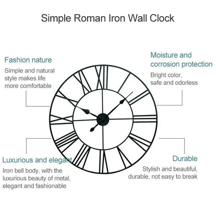 40cm Retro Iron Round Roman Numeral Mute Wall Clock For Living Room