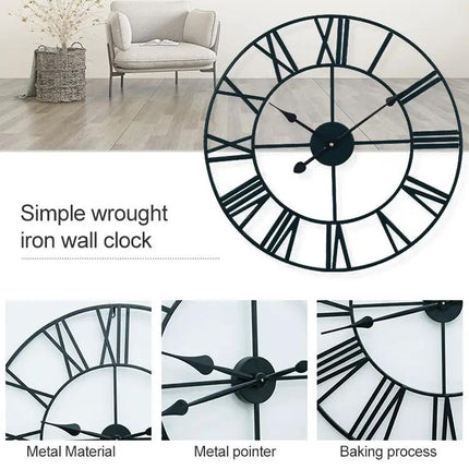 40cm Retro Iron Round Roman Numeral Mute Wall Clock For Living Room