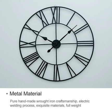 40cm Retro Iron Round Roman Numeral Mute Wall Clock For Living Room