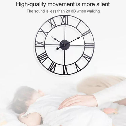 40cm Retro Iron Round Roman Numeral Mute Wall Clock For Living Room