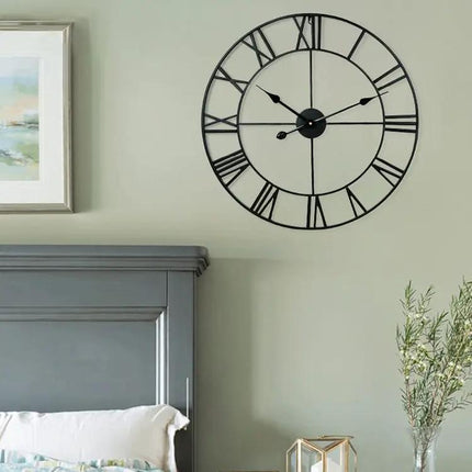 40cm Retro Iron Round Roman Numeral Mute Wall Clock For Living Room