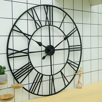 40cm Retro Iron Round Roman Numeral Mute Wall Clock For Living Room