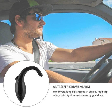 Anti-Drowsiness Ear Hook Alarm for Safe Long-Distance Driving shown on driver wearing fish ear hook device to prevent drowsiness during long trips