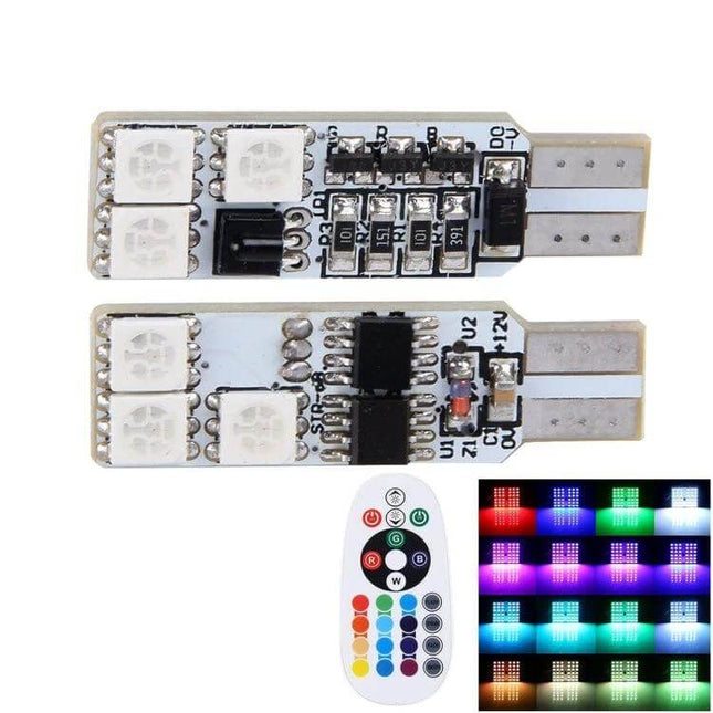 Colorful 36mm T10 Port Remote Control Car Dome Lamp With 6 LED Reading Light - dual T10 LED modules with remote showing multicolor cabin lighting