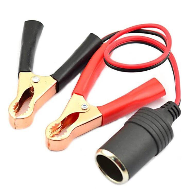 12-24V Battery Clip to Cigarette Lighter Adapter Cable Red Lead with red and black battery clamps and cigarette lighter socket