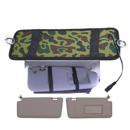 Portable Car Solar Battery Charger for 12V Vehicles camo sun panel straps for mounting on visor or dashboard with lighter plug and alligator clip connection