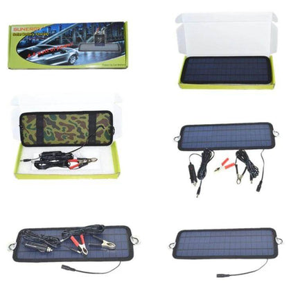 Portable Car Solar Battery Charger for 12V Vehicles compact folding panel with alligator clips and 12V lighter plug for camping and storage