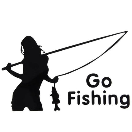 Beauty Go Reflective Fishing Car Sticker, 14cm x 8.5cm - reflective silhouette of person casting rod with caught fish, waterproof vehicle safety decal