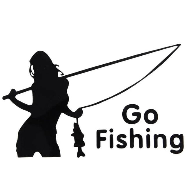 Beauty Go Reflective Fishing Car Sticker, 14cm x 8.5cm - reflective silhouette of person casting rod with caught fish, waterproof vehicle safety decal