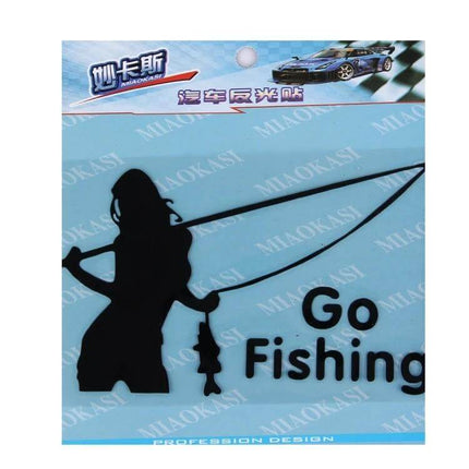 Beauty Go Reflective Fishing Car Sticker, 14cm x 8.5cm reflective waterproof car decal showing silhouette of angler with fishing rod and 'Go Fishing' text