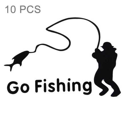 Reflective Fishing Style Car Stickers, 10 Pack, 14cm x 9.5cm – silhouetted angler catching fish decal for car, truck, or boat visibility