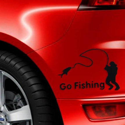 Reflective Fishing Style Car Stickers, 10 Pack, 14cm x 9.5cm - black fishing silhouette decal on red car rear panel