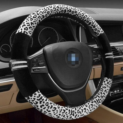 Leopard Grain Steering Wheel Cover for Comfortable Vehicle Use — leopard print cover enhances grip, protects wheel, improves handling