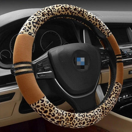 Leopard Grain Steering Wheel Cover for Comfortable Vehicle Use — leopard print cover for improved grip and protection, stylish car interior accessory