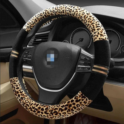 Leopard Grain Steering Wheel Cover for Comfortable Vehicle Use - plush leopard grain design enhances grip and protects steering wheel