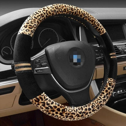 Leopard Grain Steering Wheel Cover for Comfortable Vehicle Use - leopard print plush cover for improved grip and protection