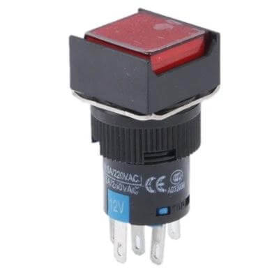Car DIY Square Button Push Switch With LED Indicator showing red square button, 24V latching ON/OFF automotive toggle for DIY accessories