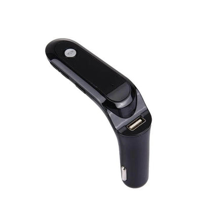 Bluetooth Car Charger With Digital Display For Mobile Phone — compact black FM transmitter with USB port and digital display for hands-free calls and charging