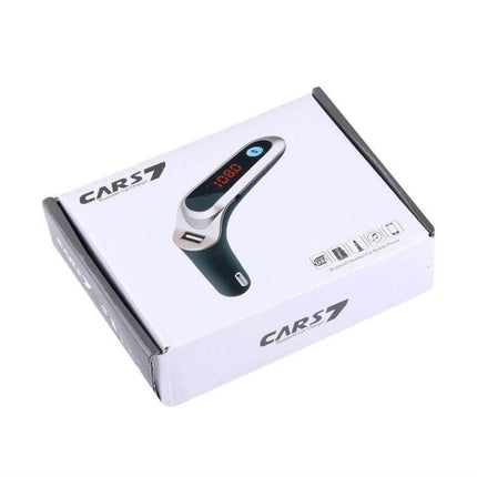 Bluetooth Car Charger With Digital Display For Mobile Phone showing packaged unit with LED screen and USB port
