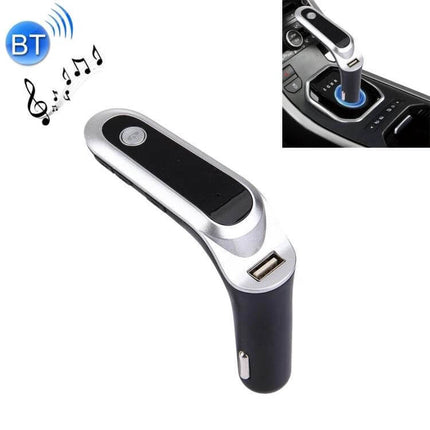 Bluetooth Car Charger With Digital Display For Mobile Phone plugged into car socket showing digital display and USB port for hands-free calls and music