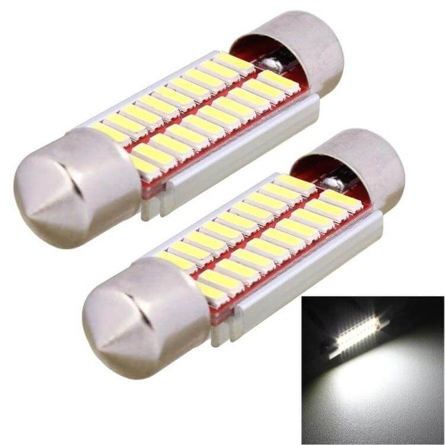 Festoon 39mm White LED License Plate Lights 2 Pack - CAN bus compatible bright replacement bulbs for license plate, dome, door, interior lighting