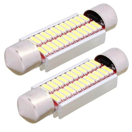 41mm License Plate Lights, 2 Pack White LED Car Bulbs - pair of 41mm white LED license plate bulbs with aluminum housing and CAN-Bus support