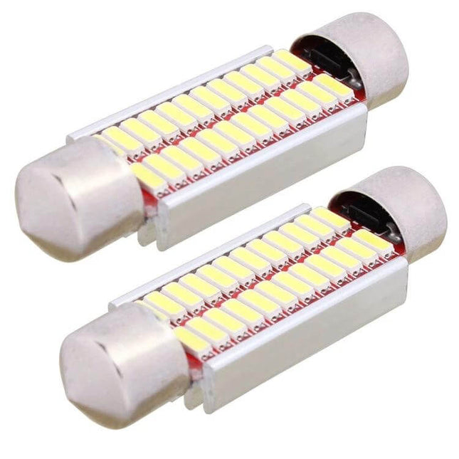 41mm License Plate Lights, 2 Pack White LED Car Bulbs - pair of 41mm white LED license plate bulbs with aluminum housing and CAN-Bus support