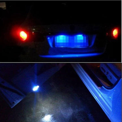 41mm License Plate Lights, 2 Pack White LED Car Bulbs installed on rear license plate and door area showing bright white illumination