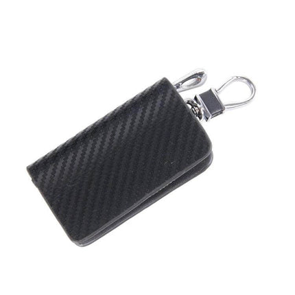 Leather Wallet with Carbon Fiber Texture for Keys and Cards - compact black leather key and card organizer with carbon fiber texture