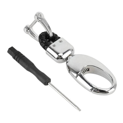 Metal Key Holder with Two Rings for Daily Key Organization, durable metal key fob with braided loop and carabiner-style clasp