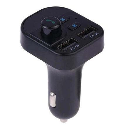 Dual USB Bluetooth FM Transmitter Car Kit MP3 Player black car adapter with dual USB ports, call button and FM transmitter knob